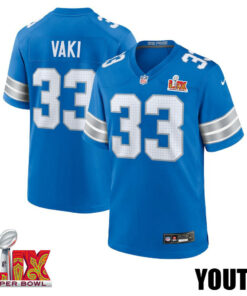 Sione Vaki #33 Detroit Lions Super Bowl LIX YOUTH Jersey - Blue JS6345 nicesnker