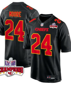 Skyy Moore 24 Kansas City Chiefs Super Bowl LVIII Champions 4 Stars Patch Fashion Game Men Jersey - Carbon Black JS2302 nicesnker