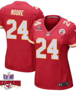 Skyy Moore 24 Kansas City Chiefs Super Bowl LVIII Champions 4 Stars Patch Game Women Jersey - Red JS7536 nicesnker