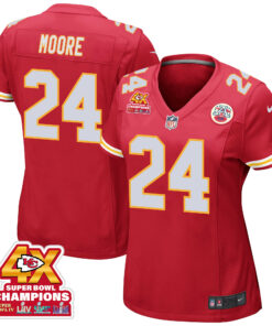Skyy Moore 24 Kansas City Chiefs Super Bowl LVIII Champions 4X Game Women Jersey - Red JS3244 nicesnker