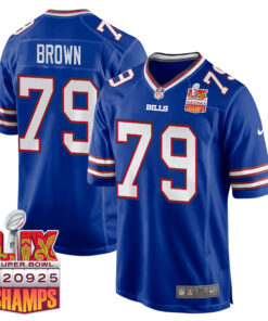 Spencer Brown 79 Buffalo Bills Super Bowl LIX Champions Patch Game Men Jersey - Royal JS6636 nicesnker
