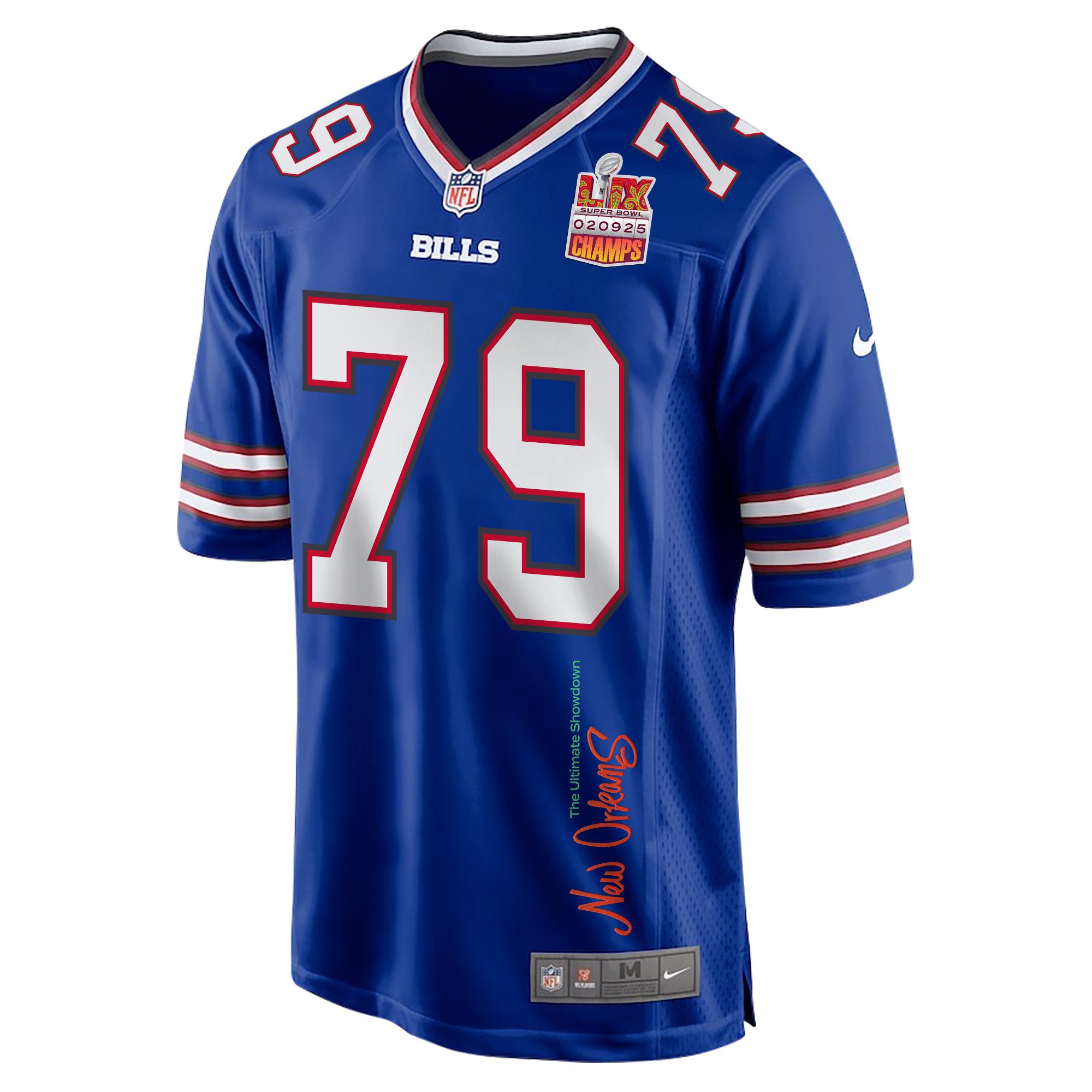 Spencer Brown 79 Buffalo Bills Super Bowl LIX Champions Patch 'New Orleans - The Ultimate Showdown' EMBROIDERED Game Men Jersey - Royal JS7367 nicesnker - Image 3