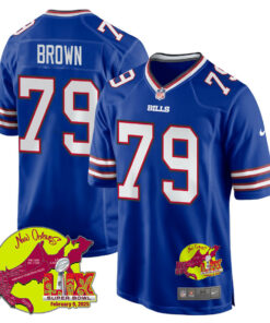 Spencer Brown 79 Buffalo Bills Super Bowl LIX New Orleans Patch Game Men Jersey - Royal JS8075 nicesnker
