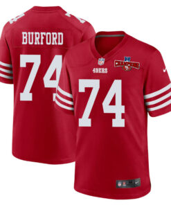 Spencer Burford 74 San Francisco 49ers NFC Champions Patch Game Men Jersey - Scarlet JS9993 nicesnker