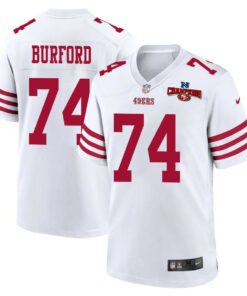 Spencer Burford 74 San Francisco 49ers NFC Champions Patch Game Men Jersey - White JS5801 nicesnker
