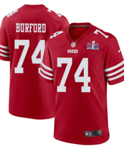 Spencer Burford 74 San Francisco 49ers Super Bowl LVIII Patch Game Men Jersey - Scarlet JS8899 nicesnker