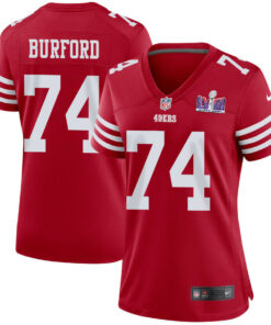 Spencer Burford 74 San Francisco 49ers Super Bowl LVIII Patch Game Women Jersey - Scarlet JS6214 nicesnker