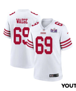 Spencer Waege 69 San Francisco 49ers Super Bowl LVIII Patch Game YOUTH Jersey - White JS9808 nicesnker