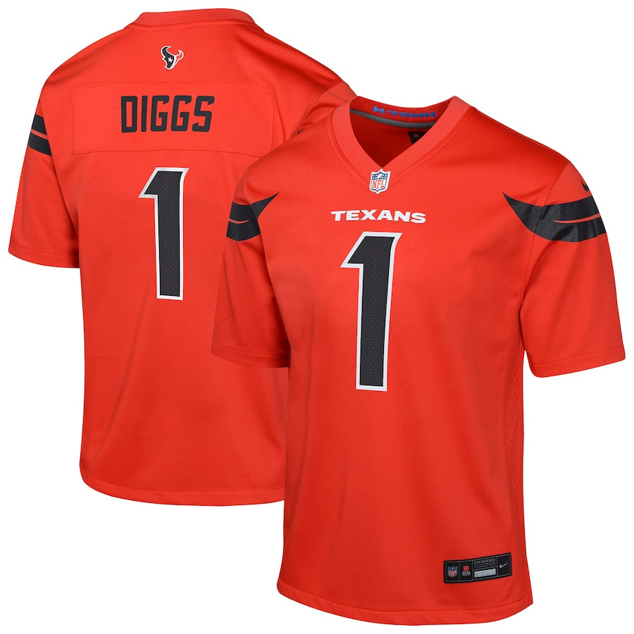 Stefon Diggs 1 Houston Texans Team Player Alternate Game YOUTH Jersey - Orange JS5685 nicesnker
