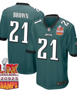 Sydney Brown 21 Philadelphia Eagles Super Bowl LIX Champions Patch Game Men Jersey - Midnight Green JS1491 nicesnker