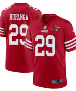 Talanoa Hufanga 29 San Francisco 49ers NFC Champions Patch Game Men Jersey - Scarlet JS5776 nicesnker