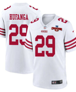 Talanoa Hufanga 29 San Francisco 49ers NFC Champions Patch Game Men Jersey - White JS2729 nicesnker