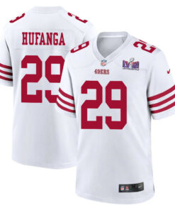 Talanoa Hufanga 29 San Francisco 49ers Super Bowl LVIII Patch Game Men Jersey - White JS6506 nicesnker