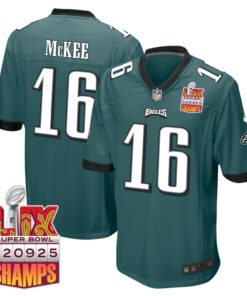 Tanner McKee 16 Philadelphia Eagles Super Bowl LIX Champions Patch Game Men Jersey - Midnight Green JS3706 nicesnker