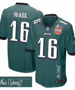 Tanner McKee 16 Philadelphia Eagles Super Bowl LIX Champions Patch 'New Orleans - Where Legends Are Made' EMBROIDERED Game Men Jersey - Midnight Green JS9478 nicesnker