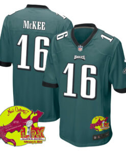 Tanner McKee 16 Philadelphia Eagles Super Bowl LIX New Orleans Patch Game Men Jersey - Midnight Green JS7935 nicesnker