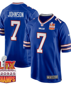 Taron Johnson 7 Buffalo Bills Super Bowl LIX Champions Patch Game Men Jersey - Royal JS7932 nicesnker