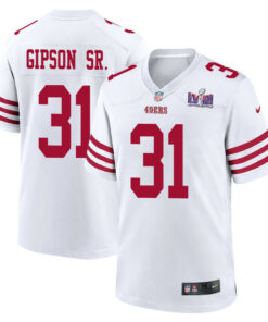 Tashaun Gipson Sr. 31 San Francisco 49ers Super Bowl LVIII Patch Game Men Jersey - White JS5092 nicesnker