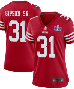 Tashaun Gipson Sr. 31 San Francisco 49ers Super Bowl LVIII Patch Game Women Jersey - Scarlet JS8390 nicesnker