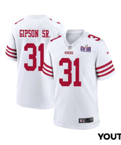 Tashaun Gipson Sr. 31 San Francisco 49ers Super Bowl LVIII Patch Game YOUTH Jersey - White JS7699 nicesnker