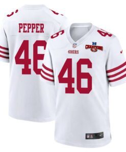 Taybor Pepper 46 San Francisco 49ers NFC Champions Patch Game Men Jersey - White JS4387 nicesnker