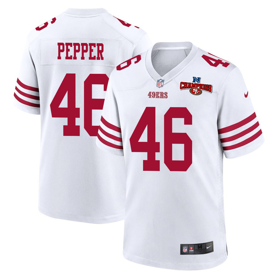 Taybor Pepper 46 San Francisco 49ers NFC Champions Patch Game Men Jersey - White JS4387 nicesnker