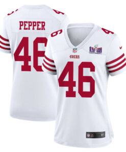 Taybor Pepper 46 San Francisco 49ers Super Bowl LVIII Patch Game Women Jersey - White JS1230 nicesnker