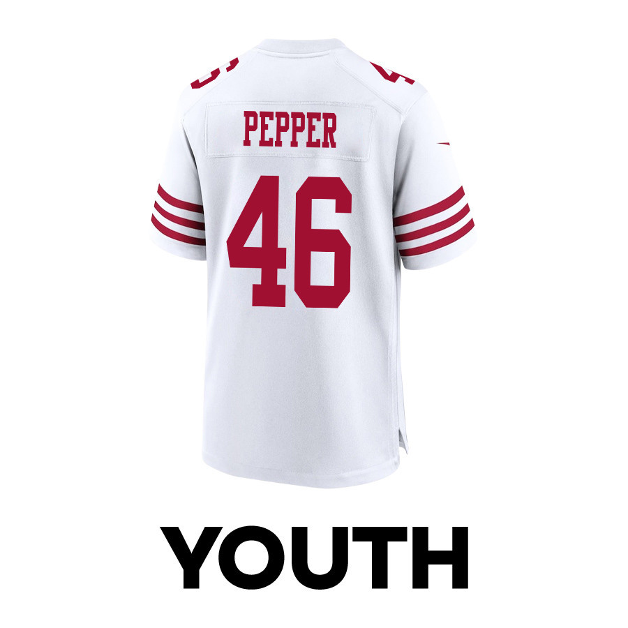 Taybor Pepper 46 San Francisco 49ers Super Bowl LVIII Patch Game YOUTH Jersey - White JS4405 nicesnker - Image 3