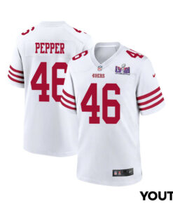 Taybor Pepper 46 San Francisco 49ers Super Bowl LVIII Patch Game YOUTH Jersey - White JS4405 nicesnker