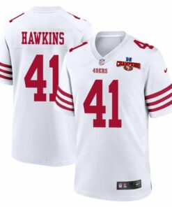 Tayler Hawkins 41 San Francisco 49ers NFC Champions Patch Game Men Jersey - White JS2830 nicesnker