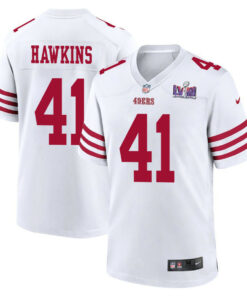 Tayler Hawkins 41 San Francisco 49ers Super Bowl LVIII Patch Game Men Jersey - White JS8875 nicesnker