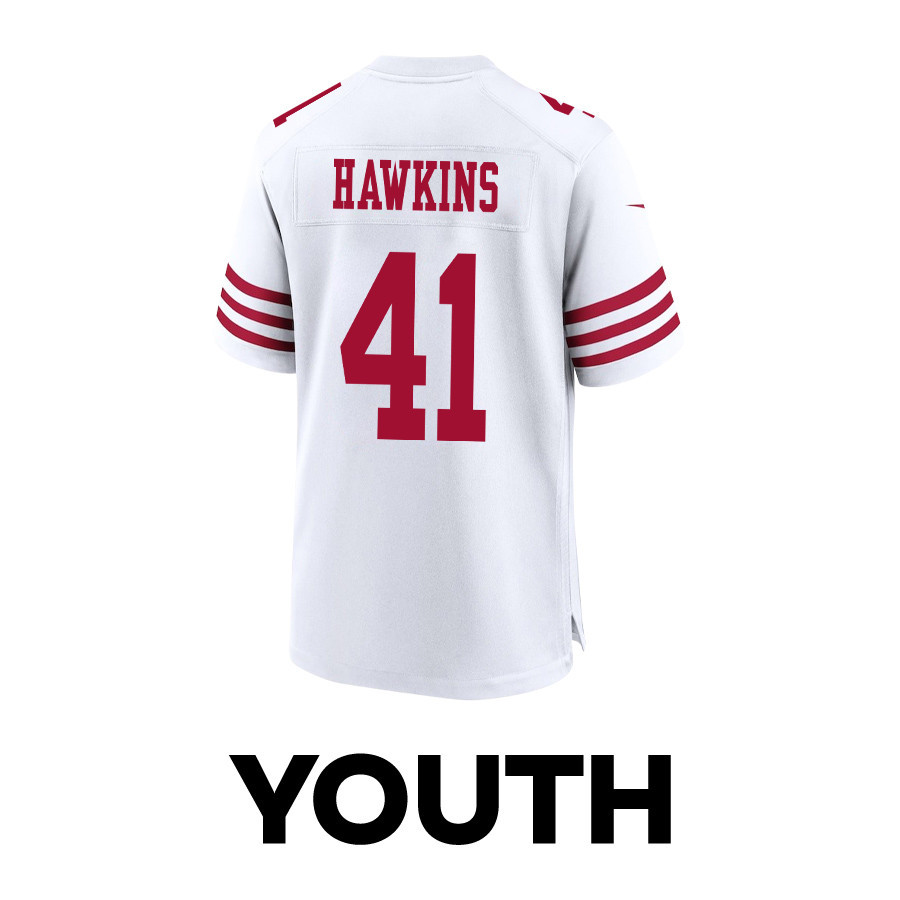 Tayler Hawkins 41 San Francisco 49ers Super Bowl LVIII Patch Game YOUTH Jersey - White JS6711 nicesnker - Image 3