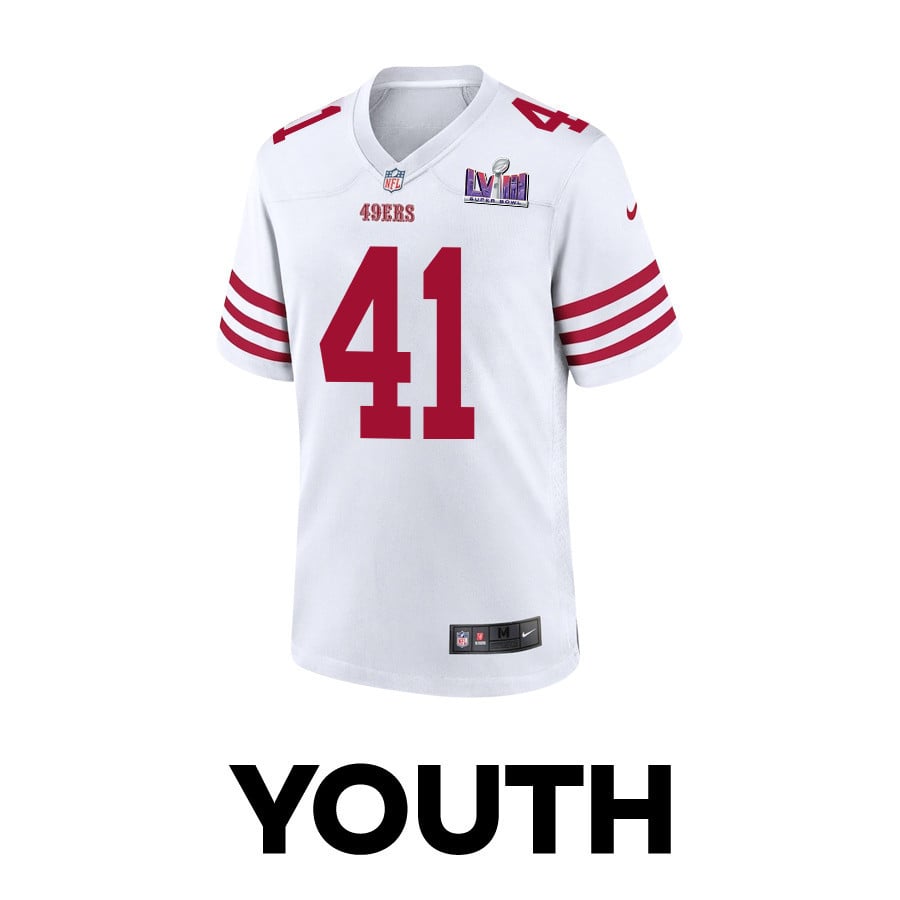 Tayler Hawkins 41 San Francisco 49ers Super Bowl LVIII Patch Game YOUTH Jersey - White JS6711 nicesnker - Image 2