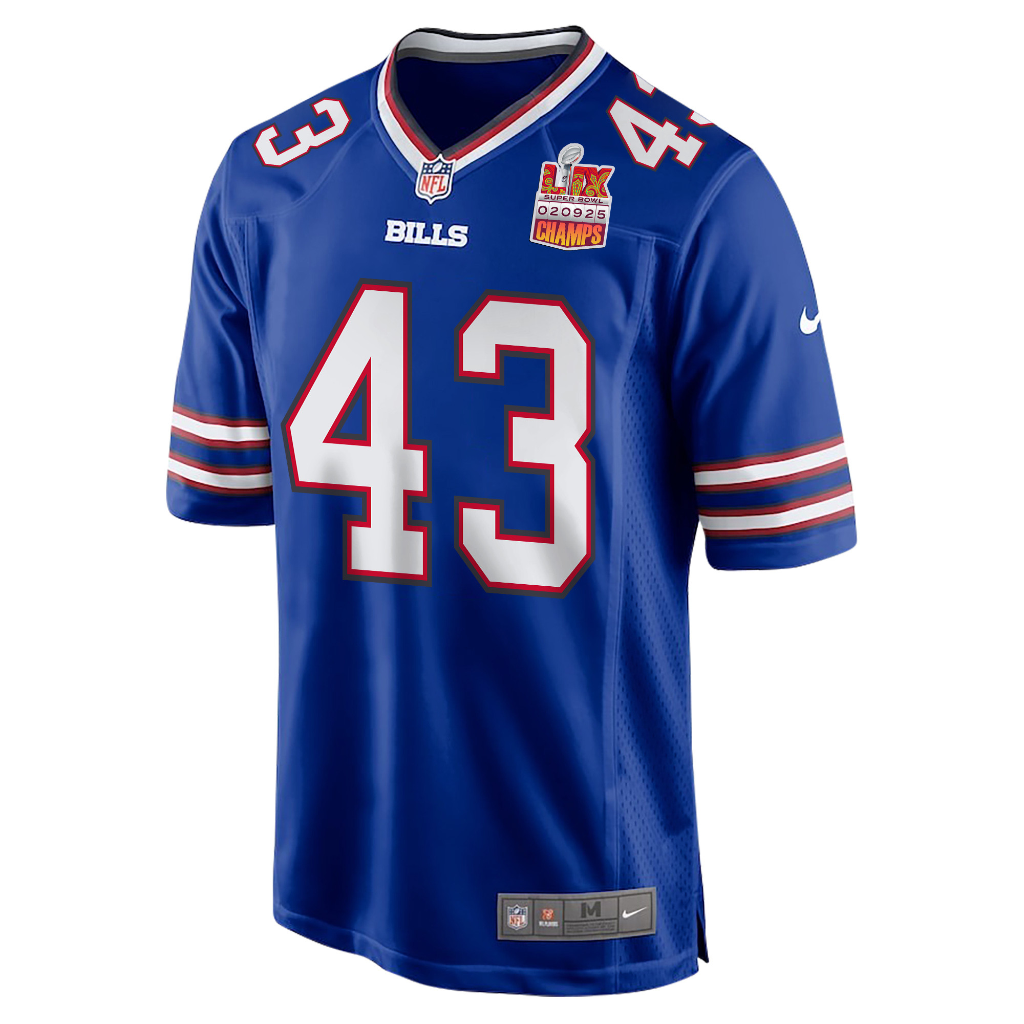 Terrel Bernard 43 Buffalo Bills Super Bowl LIX Champions Patch Game Men Jersey - Royal JS2563 nicesnker - Image 3