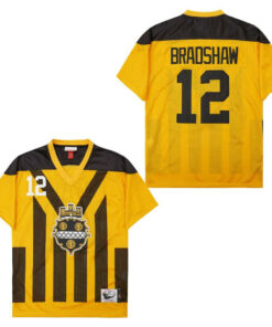 Terry Bradshaw 12 Pittsburgh Steelers Retro Throwback Legacy Men Jersey - Black/Yellow JS8569 nicesnker