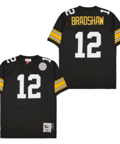 Terry Bradshaw 12 Pittsburgh Steelers Retro Throwback Men Jersey - Black JS5137 nicesnker