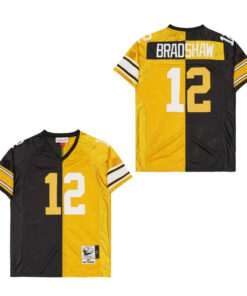 Terry Bradshaw 12 Pittsburgh Steelers Two-Toned Retro Throwback Men Jersey - Black/Yellow JS6281 nicesnker