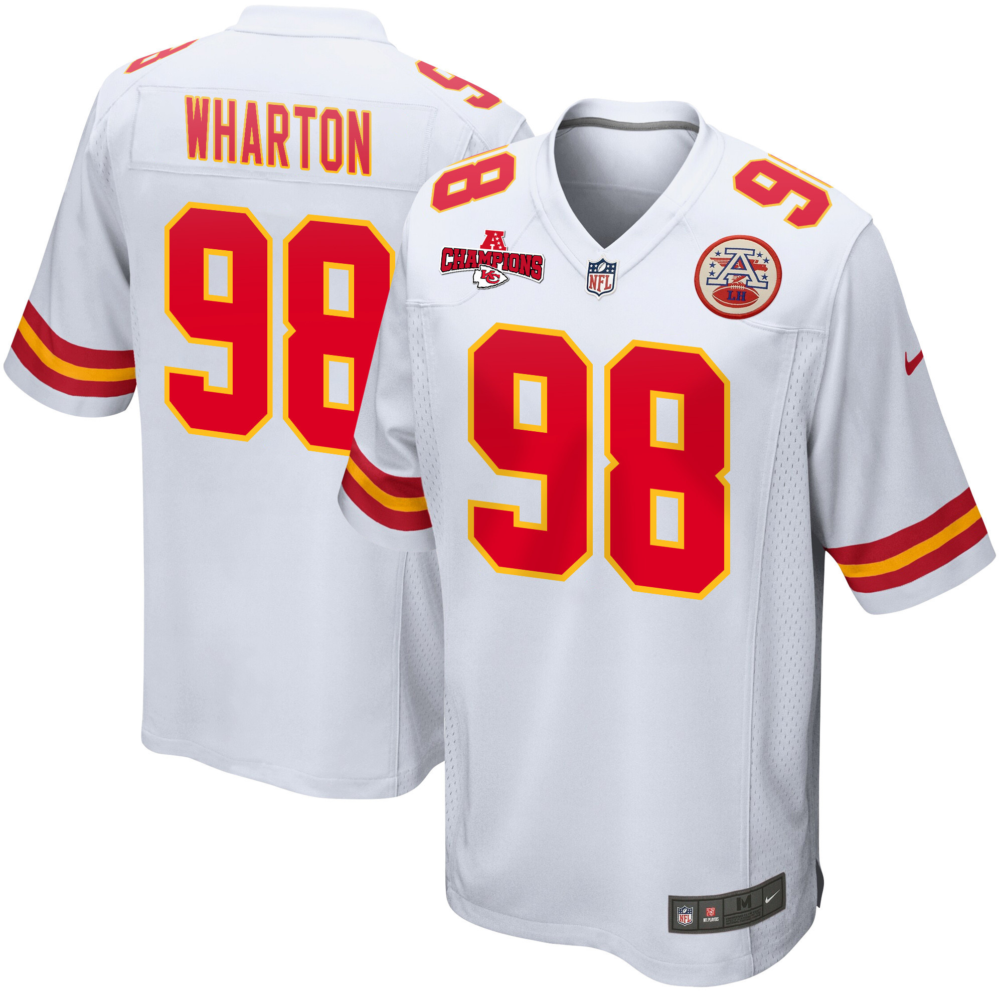 Tershawn Wharton 98 Kansas City Chiefs AFC Champions Patch Game Men Jersey - White JS2323 nicesnker