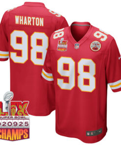 Tershawn Wharton 98 Kansas City Chiefs Super Bowl LIX Champions Patch Game Men Jersey - Red JS7001 nicesnker