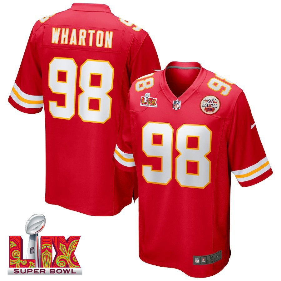 Tershawn Wharton #98 Kansas City Chiefs Super Bowl LIX Jersey - Men's - Red JS1349 nicesnker