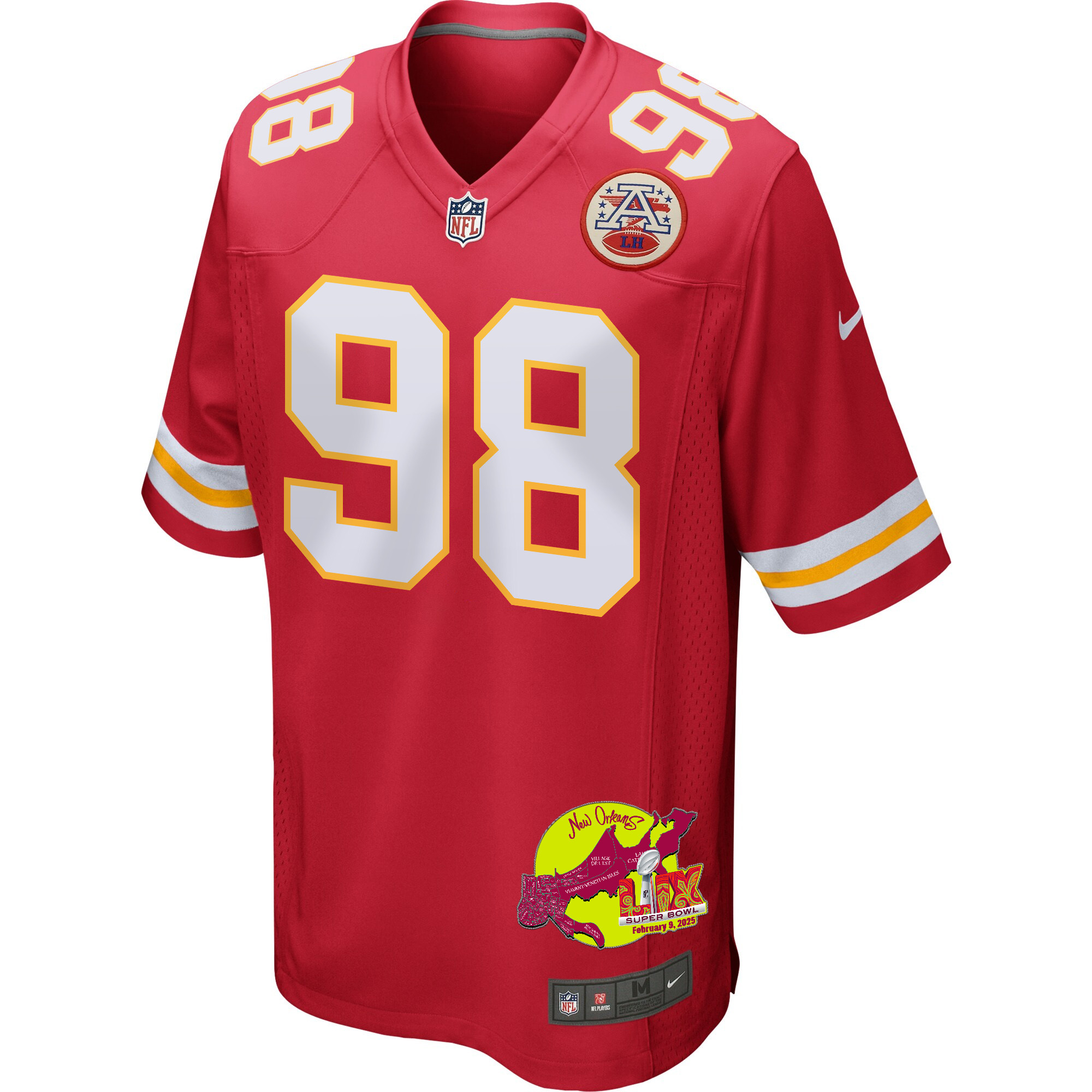 Tershawn Wharton 98 Kansas City Chiefs Super Bowl LIX New Orleans Patch Game Men Jersey - Red JS7667 nicesnker - Image 3