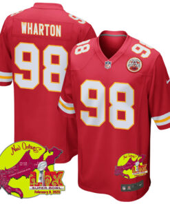 Tershawn Wharton 98 Kansas City Chiefs Super Bowl LIX New Orleans Patch Game Men Jersey - Red JS7667 nicesnker