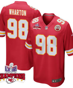 Tershawn Wharton 98 Kansas City Chiefs Super Bowl LVIII Champions 4 Stars Patch Game Men Jersey - Red JS8895 nicesnker