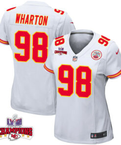 Tershawn Wharton 98 Kansas City Chiefs Super Bowl LVIII Champions 4 Stars Patch Game Women Jersey - White JS4095 nicesnker