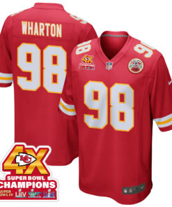Tershawn Wharton 98 Kansas City Chiefs Super Bowl LVIII Champions 4X Game Men Jersey - Red JS8618 nicesnker