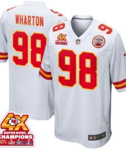 Tershawn Wharton 98 Kansas City Chiefs Super Bowl LVIII Champions 4X Game Men Jersey - White JS3065 nicesnker