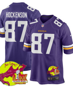 T.J. Hockenson 87 Minnesota Vikings Super Bowl LIX New Orleans Patch Game Men Jersey - Purple JS7814 nicesnker