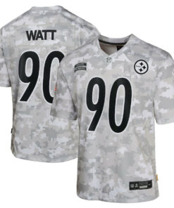 T.J. Watt 90 Pittsburgh Steelers 2024 Salute to Service Game YOUTH Jersey - Arctic Camo JS1365 nicesnker