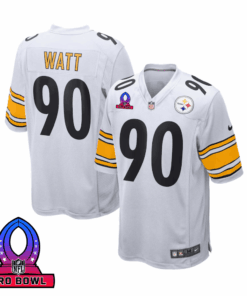 T.J. Watt 90 Pittsburgh Steelers 2025 Pro Bowl Patch Game Men Jersey - White JS8088 nicesnker