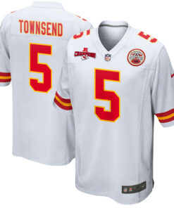 Tommy Townsend 5 Kansas City Chiefs AFC Champions Patch Game Men Jersey - White JS5799 nicesnker